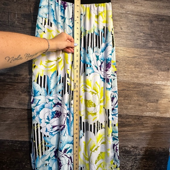 Worthington Yellow and Blue Floral Pleated Maxi Skirt Casual - Picture 8 of 9